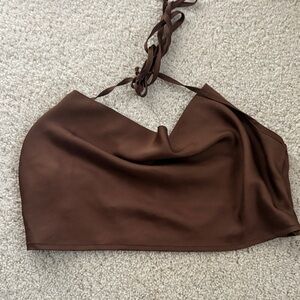 La Hearts Chocolate Brown Halter Crop Top
